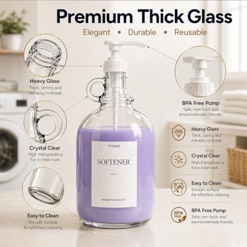 2 Pcs Glass Laundry Detergent Dispensers with Pumps, 64 Oz Bottles - Image 4