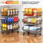 3-Tier Rolling Pantry Organizers and Storage Cart with Wheels – Stackable Wire Snack Cart for Kitchen, Pantry Shelves and Storage Rack for Fruit, Vegetables, Onion, Potato, 1 Pcs - Image 3