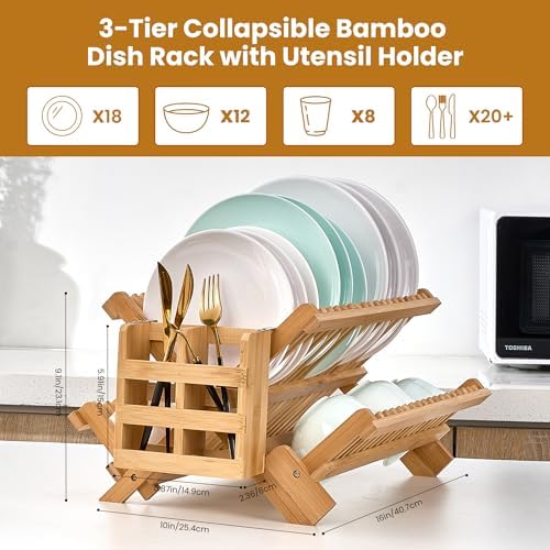 NOVAYEAH Bamboo Wooden Dish Rack, Wooden Dish Drying Drainer Rack - Image 3