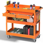 3 Tray Rolling Tool Cart with Drawers, 400 LBS Capacity Mechanic Tool Cart on Wheels, Heavy Duty Utility Cart with Pegboard, Tool Storage Cart for Garage and Repair Shop, Orange by Pelnuies
