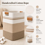 Laundry Hamper, Cotton Rope Laundry Basket with Leather Handles, 25.1-Gallon/95 L Large Clothes Hampers for Laundry, Woven Laundry Baskets for Blankets, Clothing, Bedroom, Living Room, Nursery - Image 6