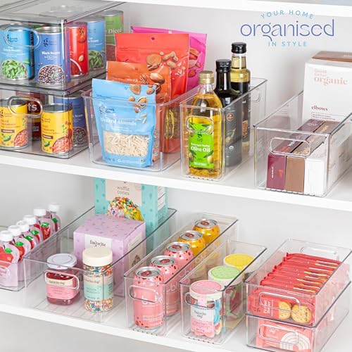 Plastic Food Storage 6 Pack Clear Container Bin with Handles for Organizing Kitchen, Pantry, Refrigerator, Freezer, Pantry, Cabinet, Closet, Bathroom. 16”x8”x5” - Image 7