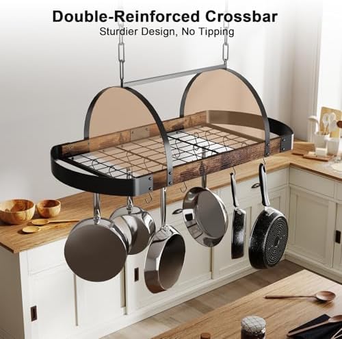 Hanging Pot Rack, 32-Inch Ceiling Pot Rack, 16 S Hooks, 100 lb Capacity - Image 4