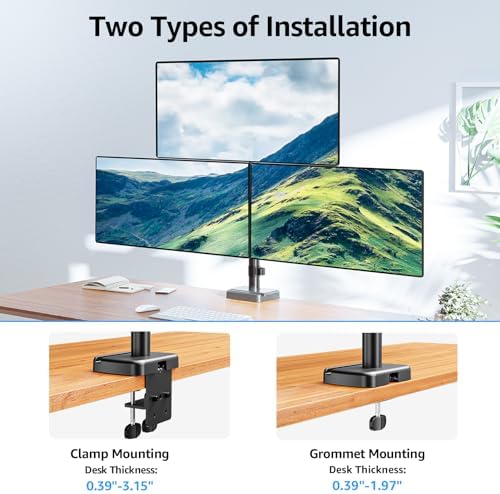 MOUNTUP Triple Monitor Mount Fits Max 32 Inch Screen, Holds 4.4-17.6lbs, 3 Monitors Desk Mount, Triple Monitor Stand for Desk, Adjutable Arm with Clamp/Grommet Base, for Home Office, 75x75/100x100 - Image 4
