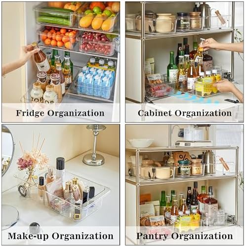 2Pack Roll Out Fridge Caddy Bins Pull Out Drawer with Wheels Refrigerator Organizer Bins with Handles Divided Fruit Caddy for Fridge Pantry Cabinet Storage Cans Drinks - Image 5