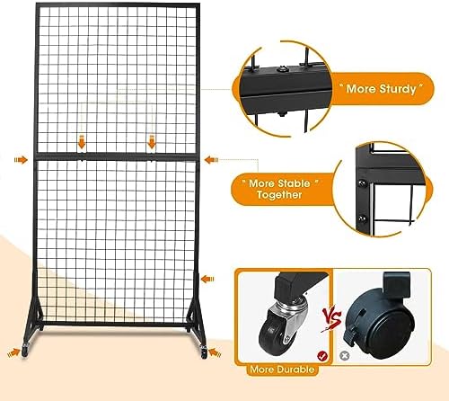 NectaCol 2 Packs 3'x 6' Two-Double Gridwall Panel Display Racks with Sturdy T-Base, Black Grid Wall Panels Display Stand, Display Rack Craft Show, Art Display Stand - Image 4