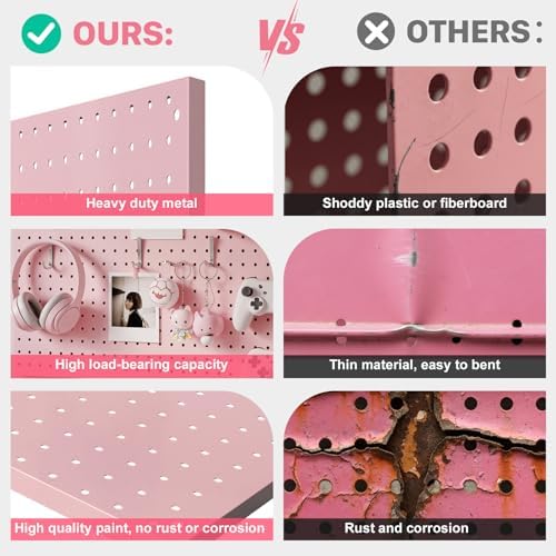 Peg Board, 4 Pack Metal Pegboard Panels Pink Pegboards Wall Organizer with Frame Large Heavy Duty Peg Board with Hooks for Walls Home, Garage Tool Storage, Office, Craft Room, Kitchen 24”×16” - Image 6