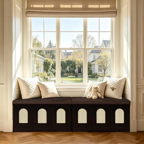 DINZI LVJ Shoe Storage Bench with Cushion, Door, Espresso Oak 39.4"LX17.7"H - Image 2