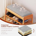 PARTPHONER Shoe Rack Bench with Storage, 2-Tier Solid Wood Entryway Bench with Cotton-Linen Cushion, Multipurpose Storage Organizer Bench for Bedroom, Hallway, Living Room, 31.5” - Image 3