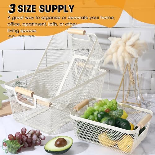 Ziliny 4 Pcs Mesh Wire Baskets for Organizing, Large, Cream White - Image 3