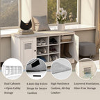 39.3" Shoe Storage Bench with Cushion, 6 Open Cubbies, 2 Cabinet - Image 5