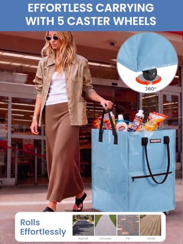 WORKPRO Large Rolling Grocery Bag, 36-Gallon Rolling Tote with 5 Wheels - Image 3