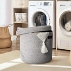 Storage Basket with Lid, Woven Blanket Storage for Living Room, Soft Cotton Rope Bin with Lid, Round Wicker Laundry Basket with Cover, Lidded Kid Dog Toy Box, Nursery Organizer, 15"x13", Gray - Image 4