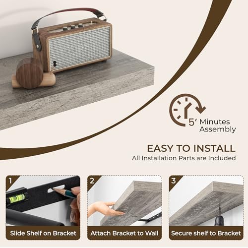 RICHFOCUS 24Inch Floating Shelves for Wall 2Pack, Grey, 8" Deep - Image 5