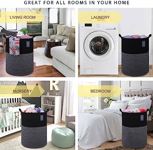 COMSE Tall Woven Blanket & Laundry Basket, 72L, Black - Image 2