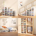 12 Pack Large Shoe Organizer Storage Boxes for Closet, Modular Space Saving Shoe Boxes Clear Plastic Stackable Sneaker Containers Display Case with Lid, Pearl White - Image 6