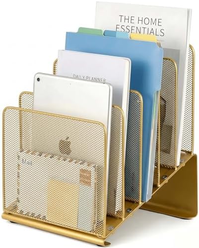 LEKETREE File Organizer for Desk, File Folder Organizer with 5-Section Vertical Rack, Suitable for Home Office Document Organization and Storage(Gold) by Stylishworkspaceeffortlessorganization
