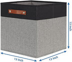 Temary 13 x 13 Storage Cubes Foldable Storage Cubes 4 Pack Canvas Storage Bin for Home, Square Storage Baskets with Leather Handles (Black&Grey) - Image 2