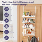 SWTYMIKI Over Door Hat Organizer - 5 Tier Wall Mounted Hat Rack with 4 Adjustable Metal Basket and 3 Hooks, Hanging Baseball Cap Organizer Storage Holds up to 49 Caps for Door, Bedroom, Closet - Image 3