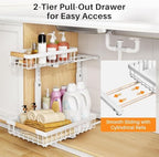 PXRACK Under Sink Organizer, Adjustable Height, 2 Tier Pull Out Under Cabinet Organizer, Slide Out Thickened Metal Under Sink Storage for Kitchen Bathroom Laundry Pantry Cabinet, White, Large-2-Pack - Image 3