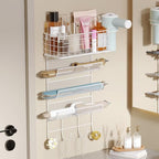 Wall-Mounted Hair Dryer Holder Styling Tool Organizer 4-Shelf Storage Wire Basket with Hook Heat Safe Rack for Hair-Straighteners,Curling Wands,Flat Iron,Cabinet Door Bathroom Kitchen White by Sonyabecca