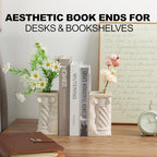 Roman Column Book Ends Decorative, 4-in-1 Heavy Duty Marble Bookend for Shelves, Unique Pen Holder & Mini Flower Vase, Classic Greek Statue for Office Home Desk Decor (2PC, Beige) - Image 5