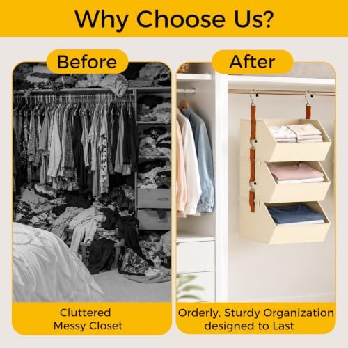 UFORU 3-Tier Hanging Closet Organizer with Dividers for Dorm & Bedroom - Image 4