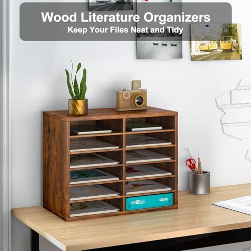 PAG-Mass Countertop Mail Sorter Organizer, Wooden Literature Organizer, Student Mailbox for Classroom, Desktop Bill Organizer for Office Home School, 12 Compartments, Antique Brown - Image 3