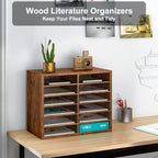 PAG-Mass Countertop Mail Sorter Organizer, Wooden Literature Organizer, Student Mailbox for Classroom, Desktop Bill Organizer for Office Home School, 12 Compartments, Antique Brown - Image 3