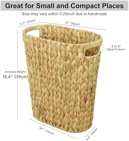 Coeusy Wicker Trash Can,Bathroom Trash Can,Water Hyacinth Wicker Waste Basket for Bathroom,Handwoven Narrow Small Waste Basket for Bedroom,Office,5 Gallon - Image 7
