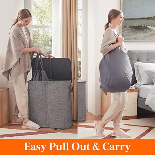Lifewit Double Laundry Hamper with Lid, Removable Laundry Bags, Gray - Image 5