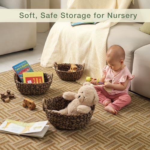 Set of 3 Wicker Storage Baskets for Organizing - Woven Decorative Baskets with Handles - Organizers for Bathroom, Kitchen, and Shelves (Espresso) - Image 4
