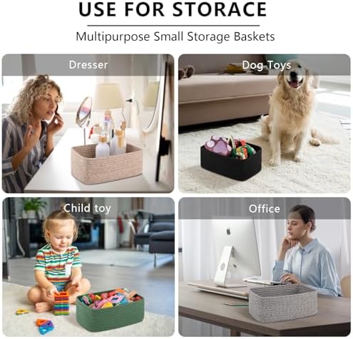 OIASKET 4 Pack Small Storage Shelf Baskets for Organizing, Mini Woven Rope Storage Bins for Towels, Cute Decorative Closet Organizer，Baby Nursery, Gift Empty Baskets -11.81''Lx7.87''Wx4.72''H'-Brown - Image 7