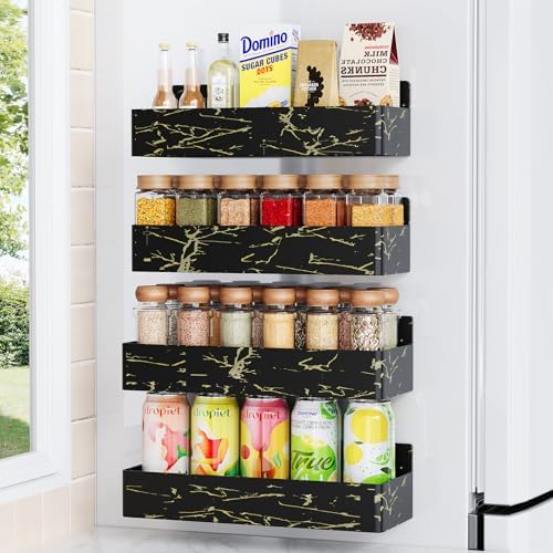 Mystozer Magnetic Spice Rack for Refrigerator Black Gold, 4 Pack by Mystozer