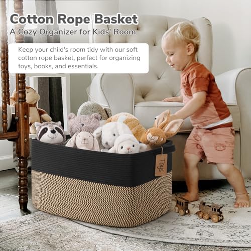 Goodpick 75L Extra Large Woven Blanket Basket, Rectangle, Black & Jute - Image 2