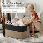 Goodpick 75L Extra Large Woven Blanket Basket, Rectangle, Black & Jute - Image 2