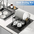 Stone Dish Drying Mat for Kitchen Counter - White Marble 24"×16" & 8"x4" - Image 3