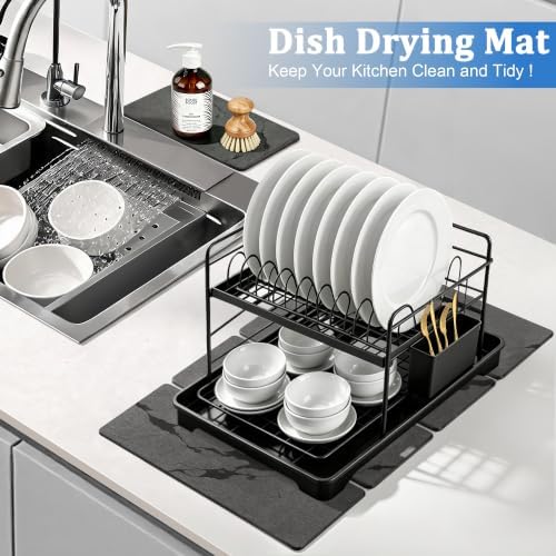 Stone Dish Drying Mat for Kitchen Counter - White Marble 24"×16" & 8"x4" - Image 3