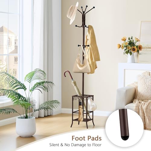 Hoctieon Coat Rack Freestanding, Coat Tree with Umbrella Holder - Image 6