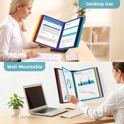 10-Pocket Desk Reference Organizer with Sturdy Metal Base, Flip Desktop Display System for Desk or Wall Mount, 10 Double-Sided Panels to Hold 20 Sheets Letter Size Document for Business Office - Image 4