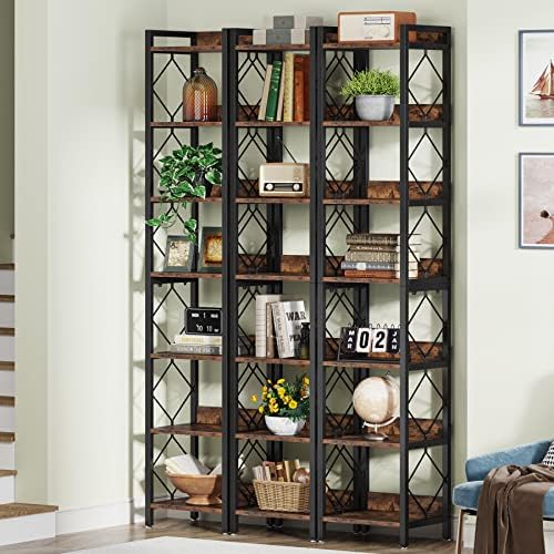 Tribesigns 78.7 Inch Tall Skinny Narrow Bookshelf Bookcase Set of 2, Brown - Image 3