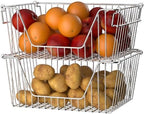 Slideep 14'' Large Stackable Storage Baskets Cabinet Organizer Sturdy Metal Wire Pantry Freezer Bin for Pantry Home Bathroom Kitchen Organization 2 Packs - Image 3