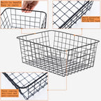 3 Pack Large Wire Baskets for Organizing 14.2'' Metal Wire Baskets with Built-in Handles, Wire Storage Basket Black Metal Freezer Organizer Wire Basket for Pantry, Cabinets, Bathroom - Image 3