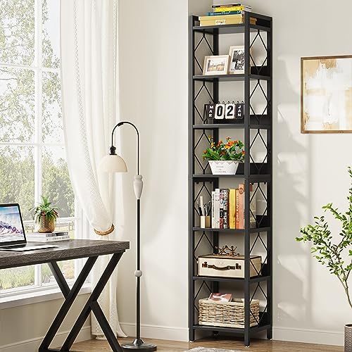 Tribesigns 78.7 Inch Tall Skinny Narrow Bookshelf Bookcase Set of 2, Black - Image 6