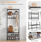 24" Black Hall Tree with Bench and Shoe Storage, Double Row Hooks Coat Rack Freestanding Organizer, Heavy Duty Coat Rack with Shoe Storage, Coat and Shoe Rack Entryway Mudroom Hallway - Image 4