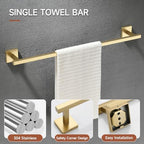 TQKAG Brushed Gold Bathroom Hardware Accessories Set 10 Pieces, 23.6" SUS304 Stainless Steel Towel Bar Set Wall Mounted Includes Single Towel Bar, Towel Ring, Toilet Paper Holder, Double Towel Hooks - Image 2