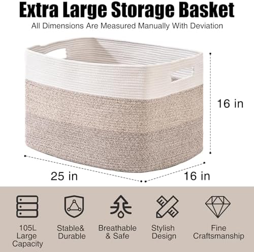 ICERZCZ Extra Large Blanket Basket for Living Room Gradient Brown 25x16x16 - Image 3