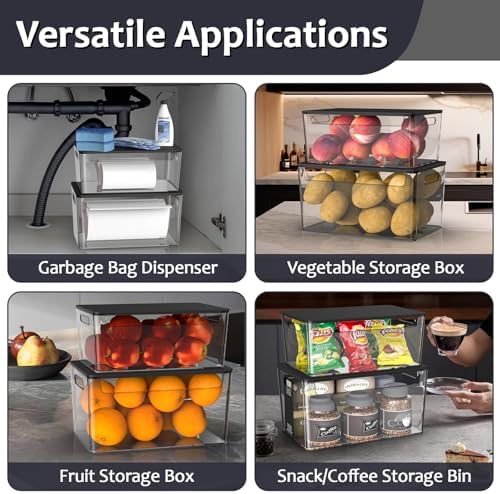 COAZEX 2 Pack Stackable Plastic Trash Bag Holder with Black Lids Under Sink - Image 6