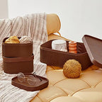 LA JOLIE MUSE Decorative Storage Boxes with Lids Faux Leather, Brown 3 Pack - Image 2