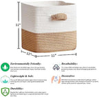 R RUNKA Storage Cube Baskets for Organizing -3 Pack -11 inch Square Baskets for Cube Storage, Closet Storage Bins-Woven Cube Storage Bins for Shelves- Ideal for Toy Storage |White & Khaki - Image 2